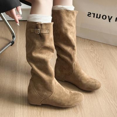 Mode Damenstiefel Flats Wildleder Mode Kniehohe Stiefel für Frau Designerschuhe Winter 2025 Kleid Lässig Chelsea Botas Para Mujer