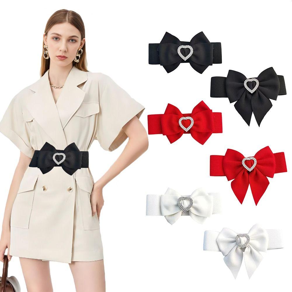 Rhinestone Wide Bow Corset Waist Belt PU Leather Waistband Strap  For Skirts Dress Top Clothes