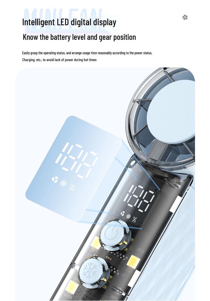 T242 Mini Handheld Fan: USB Rechargeable, Digital Display, High-Speed Turbine