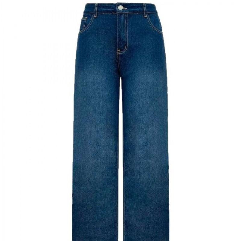 Mens High-Waisted Straight Cut Denim Jeans With Skull Print Streetwear Loose Fit Casual Trousers