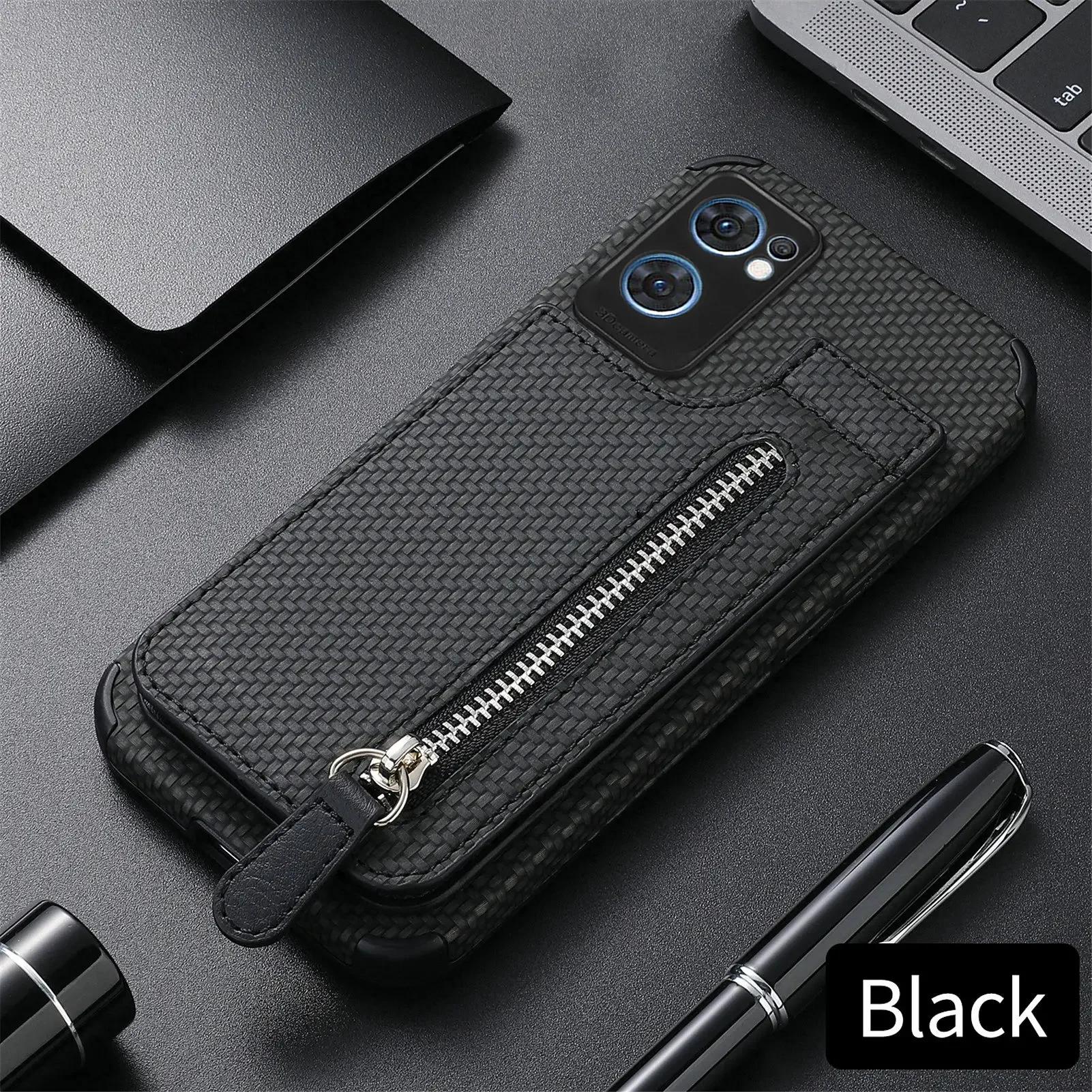 

Zipper Magnetic Cards Holder Case For OPPO A38 A79 A58 A97 A78 A72 A74 A93 A94 A16 A57 A52 A54 Card Slot Flip Wallet Back Cover For OPPO A38 4G чёрный