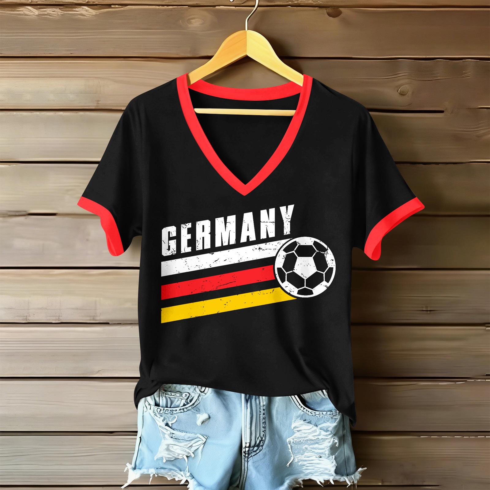 Women s V-Neck Short Sleeve Letter Print T-Shirt for Casual Summer S