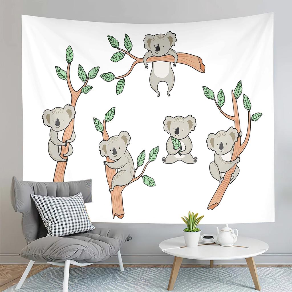 Cartoon Koala Tapestry Eucalyptus Branches Tapestry Cute Wild Animals Tapestry Home Living Room Bedroom Wall Modern Tapestries