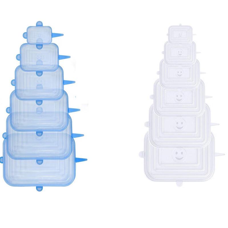 Teten Прямоугольные растягивающиеся силиконовые крышки для еды пищевого качества - Набор из 6 штук
