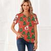 Women's Casual Christmas Print V-Neck Short Sleeve Button T-Shirt Top for Women