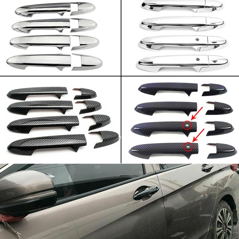 Upgrade For Honda Fit Jazz GK5 GP5 2014-2018 Chrome Carbon Fiber Door Handle Cover Overlays Protection Catch Cap
