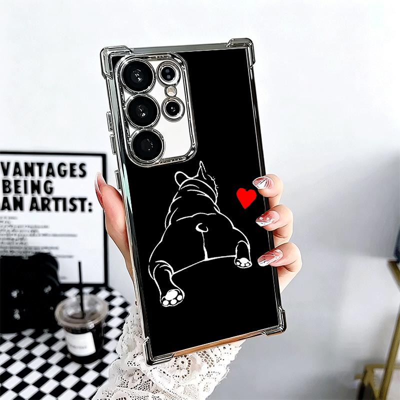 Coque de téléphone avec design Bouledogue Français Noir Placage Pour Samsung Galaxy S24 S25 FE S26 Edge S23 Ultra S22 S21 Plus S20 Anti-Chute Airab