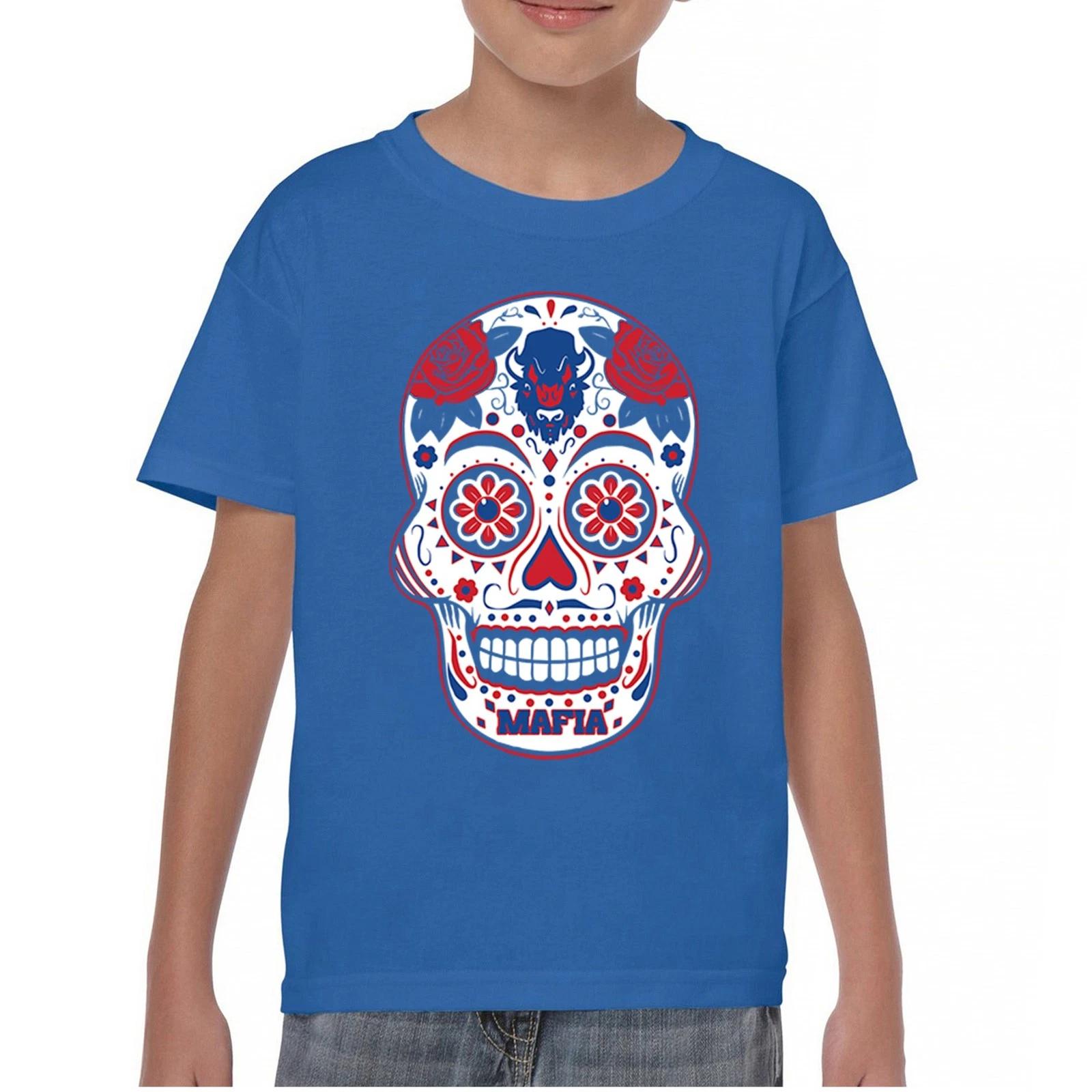 Buffalo Sugar Skull Youth kids boys T-Shirt Die-Hard Football Fan Tailgating Kids 160