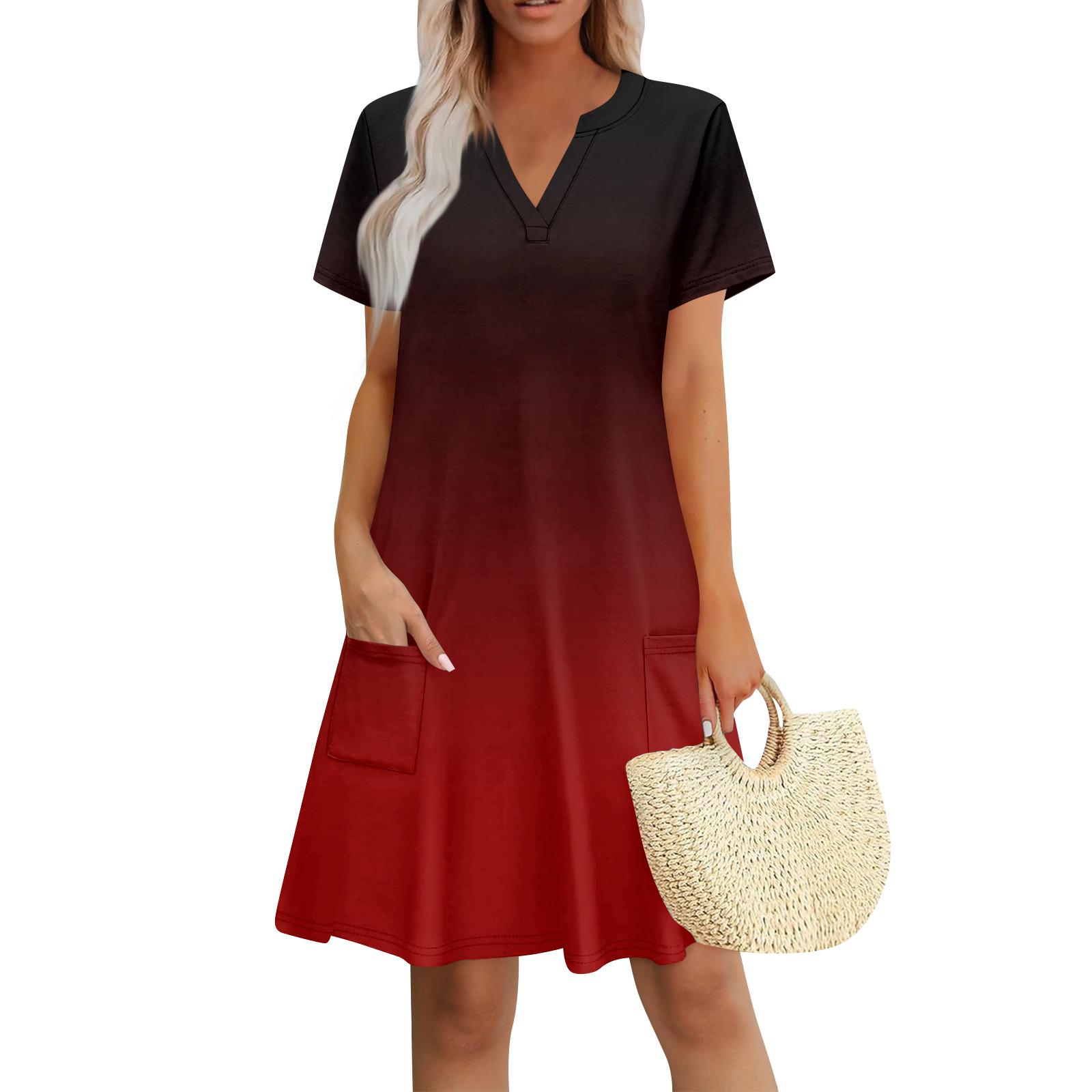 

Женские летние платья Свободные сарафаны без рукавов с V-образным вырезом Платье с карманами S винный