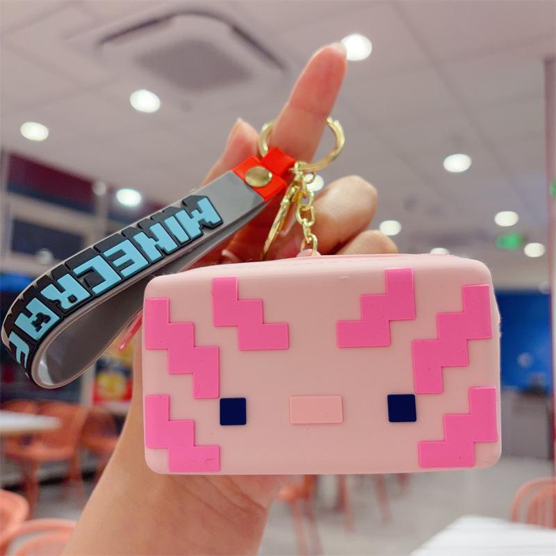 Square Minecraft Silicone Bag Keychain Children's Storage Bag Change Bag Children's Student Small Gifts