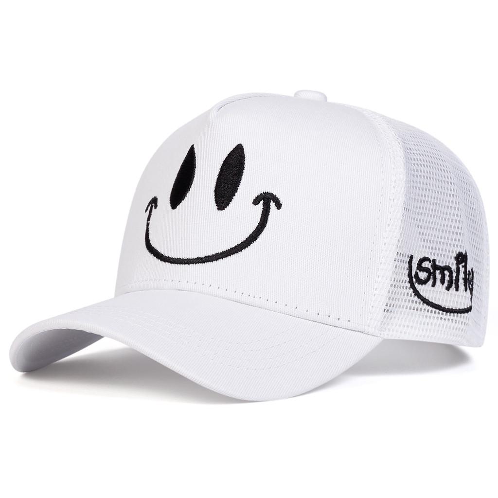 Cotton Blend Baseball Cap With Smiling Embroidery For Summer Casual Wear