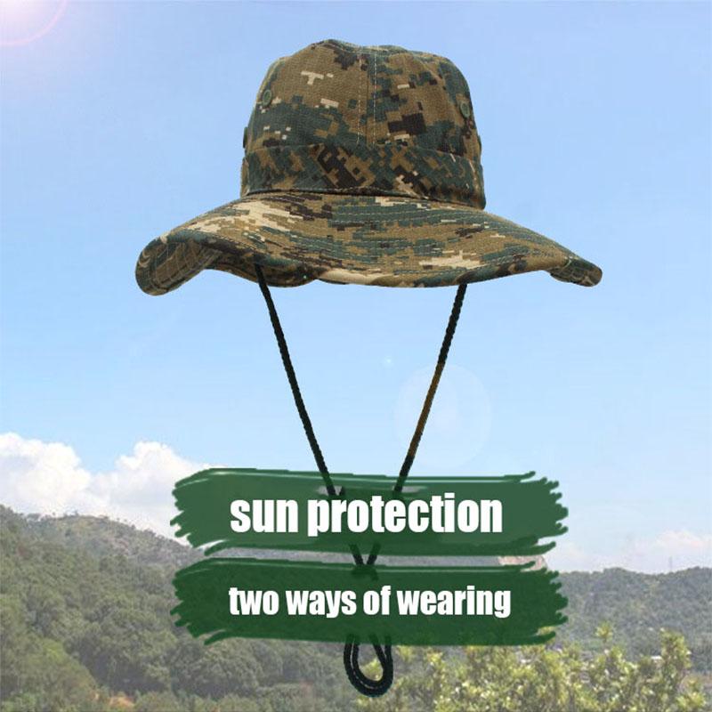Men's Camouflage Fisherman Hat Women's Big Brim Trend Jungle UV Protection Outdoor Fishing Hunting Travel Hiking New Bucket Hat