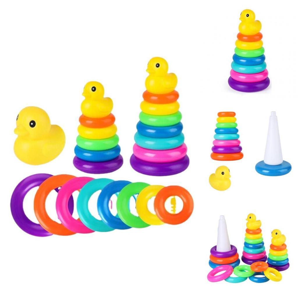 Jenga Rainbow Color Ring Stacking Tower Duck Tub Play Toys Baby Development