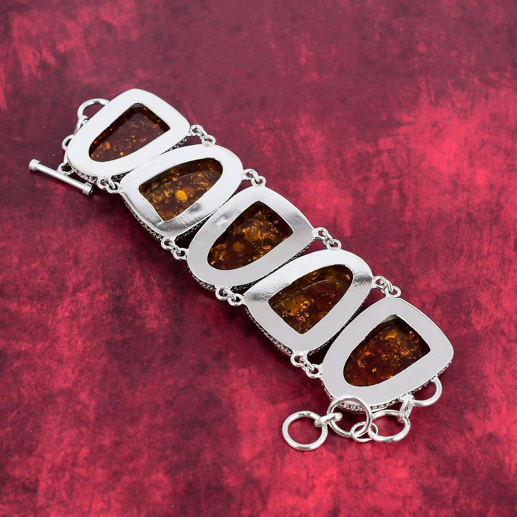 Baltic Amber Slice Bracelet, 925 Solid Sterling Silver Gemstone Jewelry, Handmade Bracelet For Mother Day