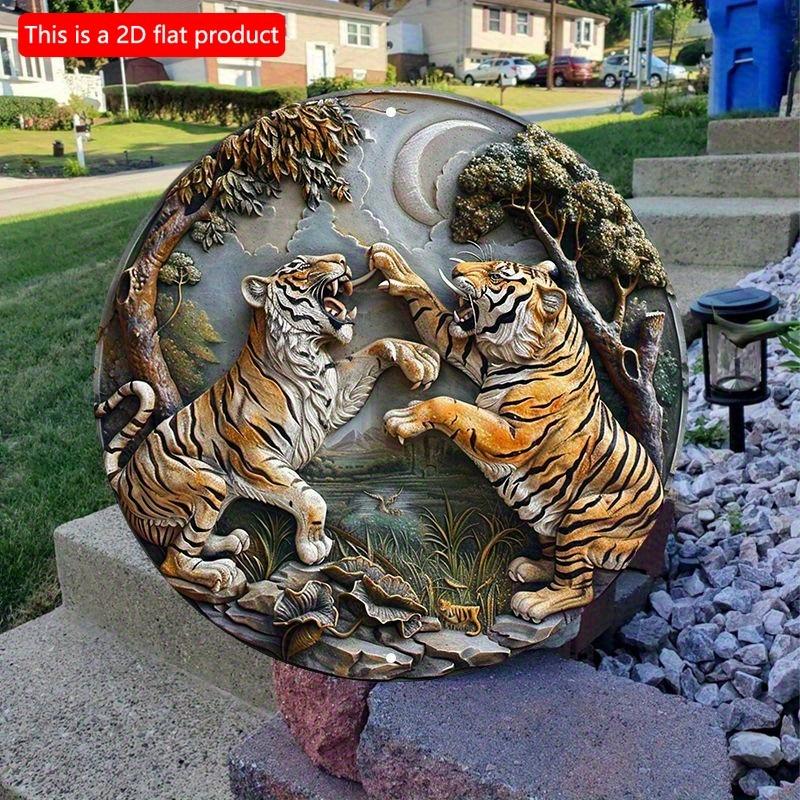 2d flat 20*20cm Tiger Sculpture Art, Wall Decor, Outdoor and Indoor Wooden Sign, Animal Theme, Home and Garden Decoration