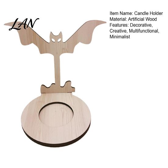 Small Tealight Display Halloween Wooden Candle Holder, Silhouette Ghost/Bat/Scarecrow/Bat Ghost Decor Holder for Home Table Fireplace Black Cat Base