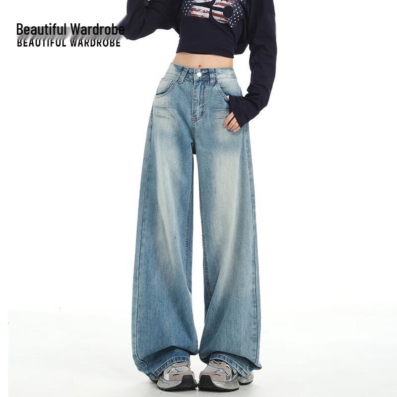 Women's American Retro Washed Loose Wide-Leg Jeans