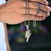 Hip Hop Shining Zircon Lightning Pendant Necklace for Men, Two-color Personality Pendant, Fashion Punk Rock Jewelry Gift