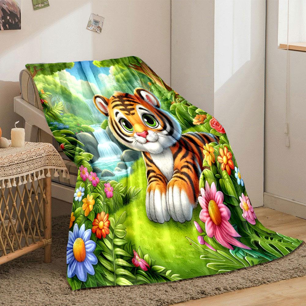Cute Tiger in a Colorful Jungle print blanket soft and cozy perfect for the living room bed sofa or a nap,gift