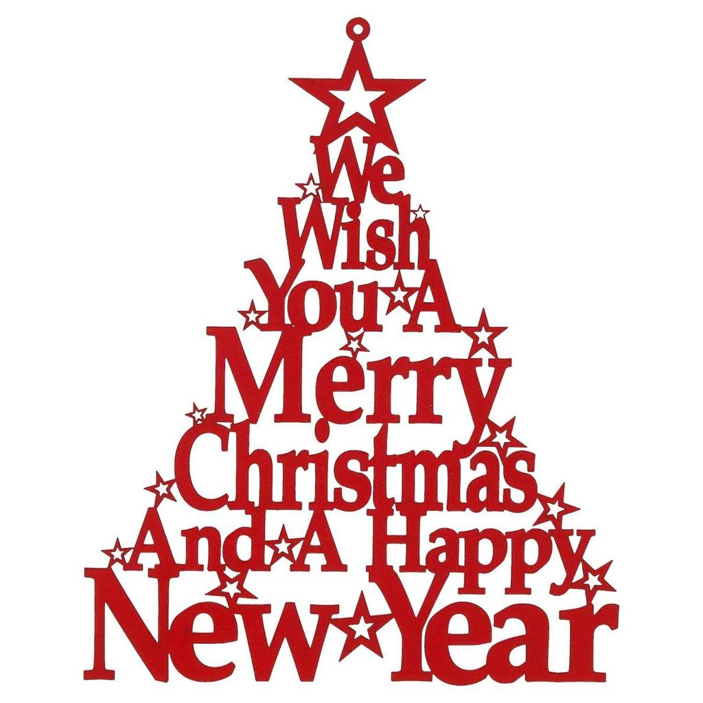 Wooden Red Merry Christmas Tree Wall Hanging Showpiece We Wish You A Merry Xmas and A Happy New Year | Christmas Decorations Items