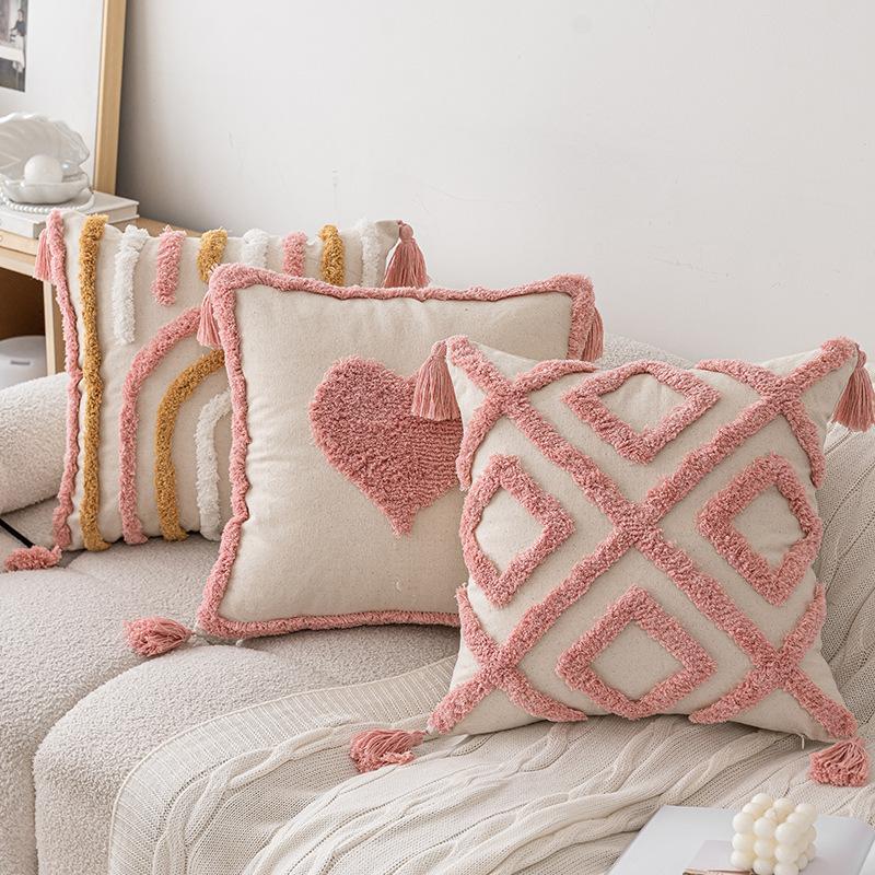 Ins Style Pink Tufted Sofa Pillow New Home Small Fresh Love Style Removable Pillow Pillow Case Combination