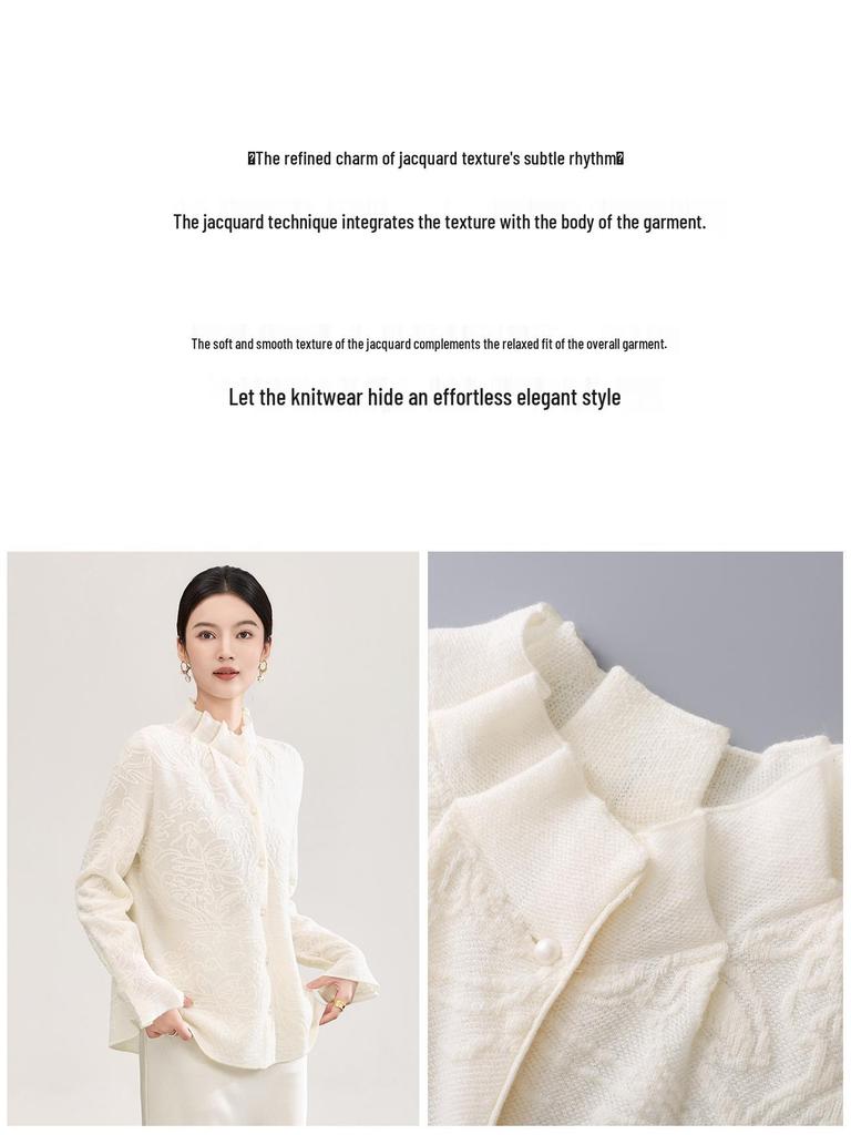 3D Interwoven Wool Jacquard Ruffle Flare Sleeve Knit Top