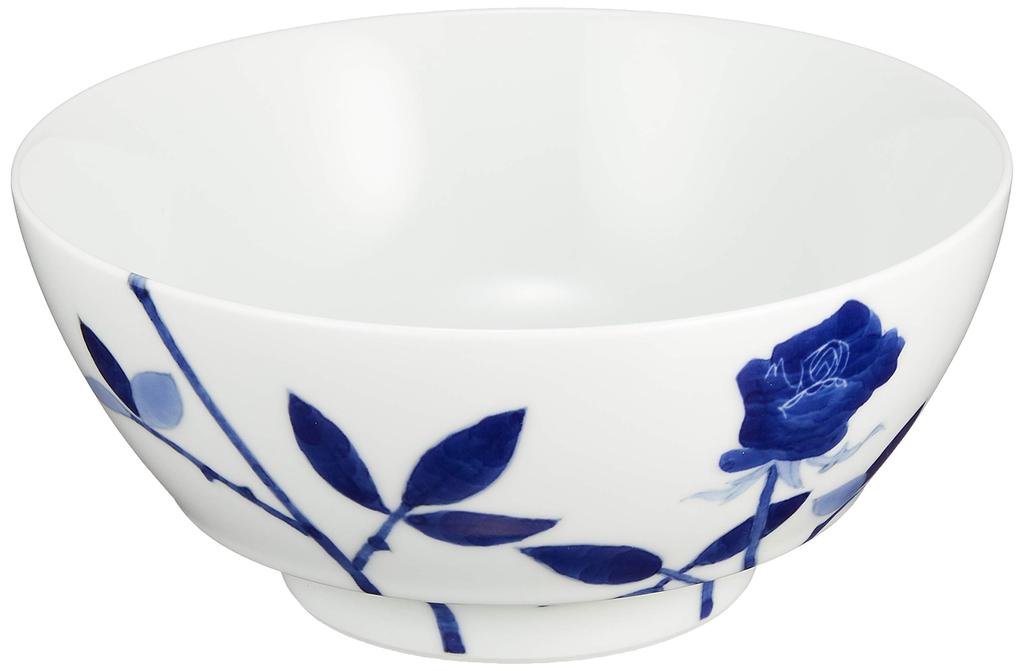 Arita Ware Denpeigama "Ultimate Ramen Bowl" Blue Rose Design, Approx. 18cm Diameter x 8cm Height, Ceramic Ramen Bowl, Microwave and Dishwasher Safe,