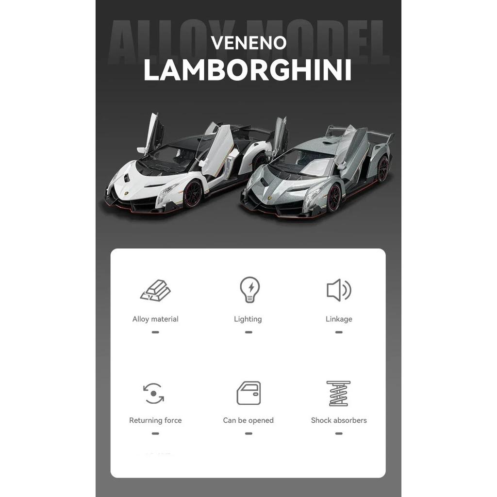 1/24 Lamborghini Poison Veneno Car Alloy Car Diecast Metal Model Sound Light Pull Back Toy Collect Gift Box Ornaments Kids Toys