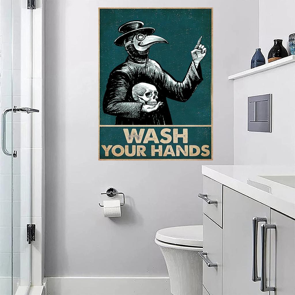 New Creative English Handwashing Slogan Canvas Poster Bathroom Toilet Wall Decoration Drawing Core Inner Frame Hanging Pictures