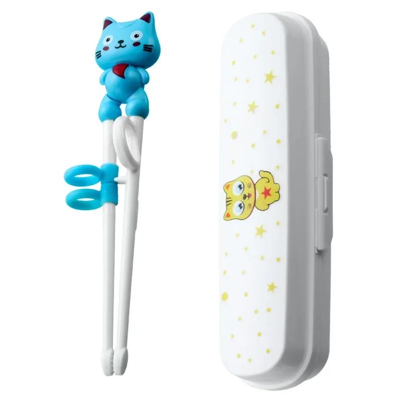

1 Pair Easy Use Children Learning Chopstick Beginner Kids Chopsticks Cute Cat Children Chopsticks Plastic Child Tableware синий