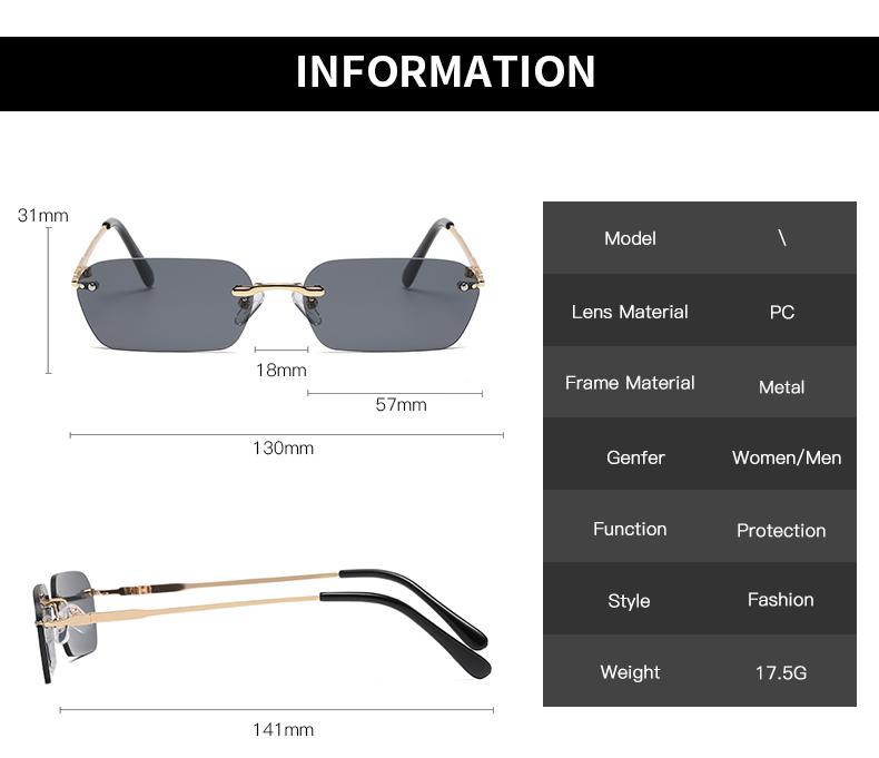 Rimless Square Sunglasses Women Vintage Brand Design Ladies Transparent Lens Sun Glasses Punk Rectangle UV400