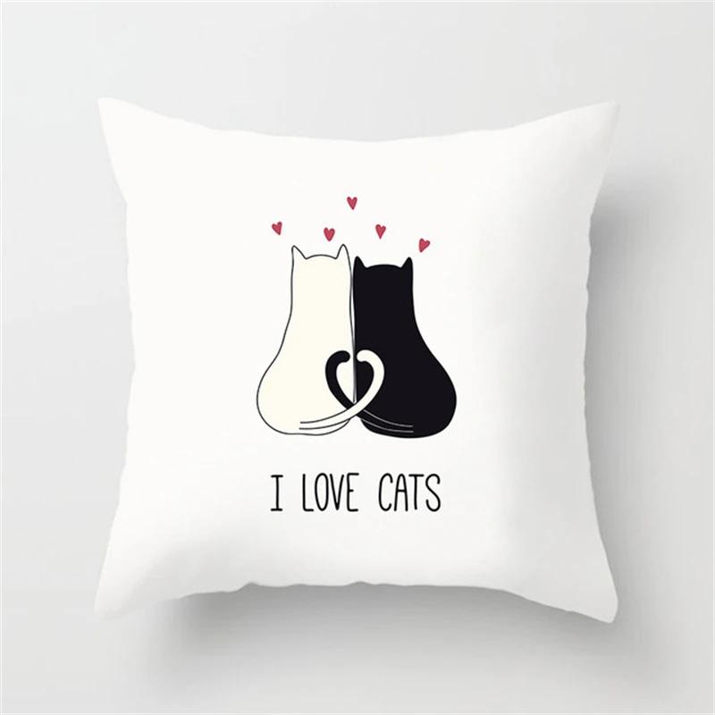 Black and White Funny Cat Cartoon Pillow Sofa Decoration Cushion Cover Car Living Room Bedroom Home Decor