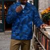 Men's Vintage Corduroy Printed Quarter-Zip Pullover with Stand Collar and Pocket, Long Sleeve Casual Top