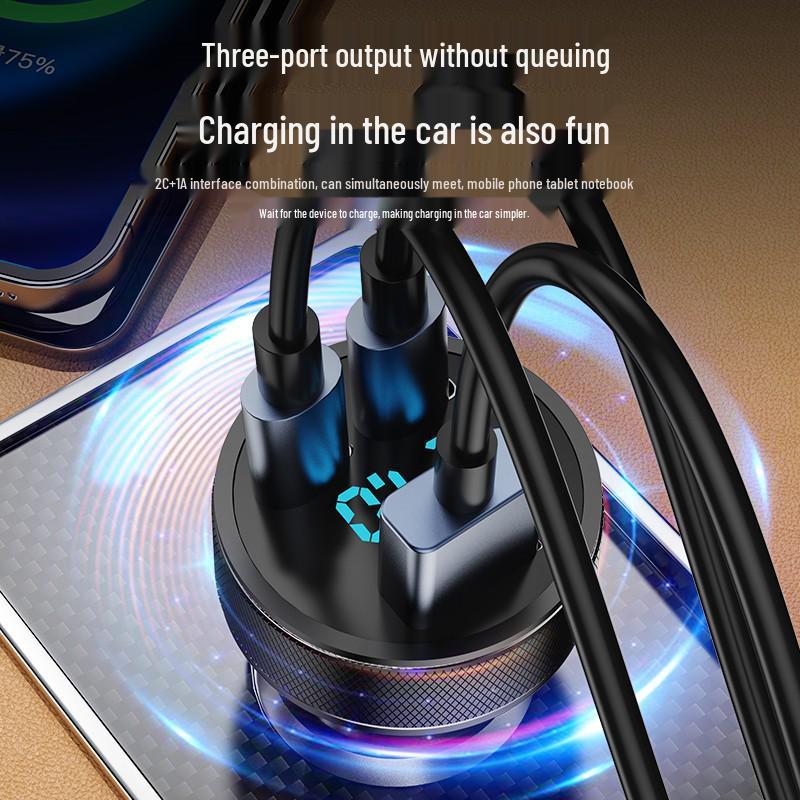 Metal Dual USB+Type-C Car Charger with Fast Charging for Huawei & Apple