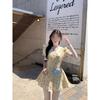 Holiday Wind Seaside Beach Summer Temperament Waist Thin Deep V-neck Beautiful Dress Women