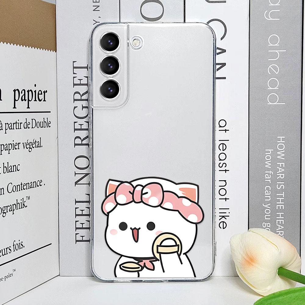 Cute Cartoon Cat Couple Phone Case for Samsung Galaxy S23 FE S22 Plus S21 S24 S25 Ultra Transparent Soft Cover Lover Pairs Funda