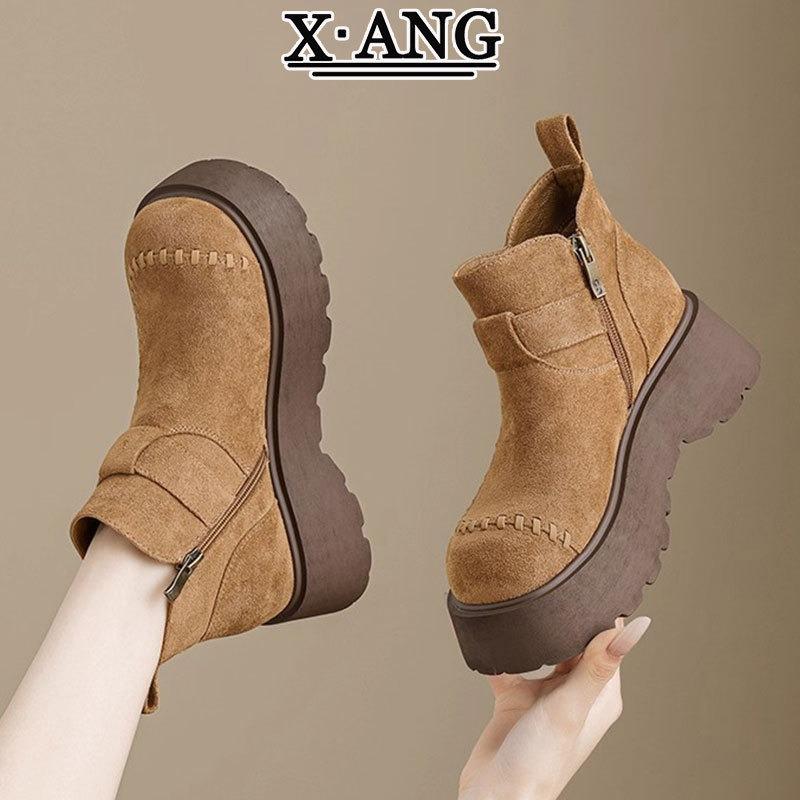 Cowhide Version Martin Boots Women's Thick-soled Heightening Short Boots Autumn and Winter New Chelsea Boots Single Boots