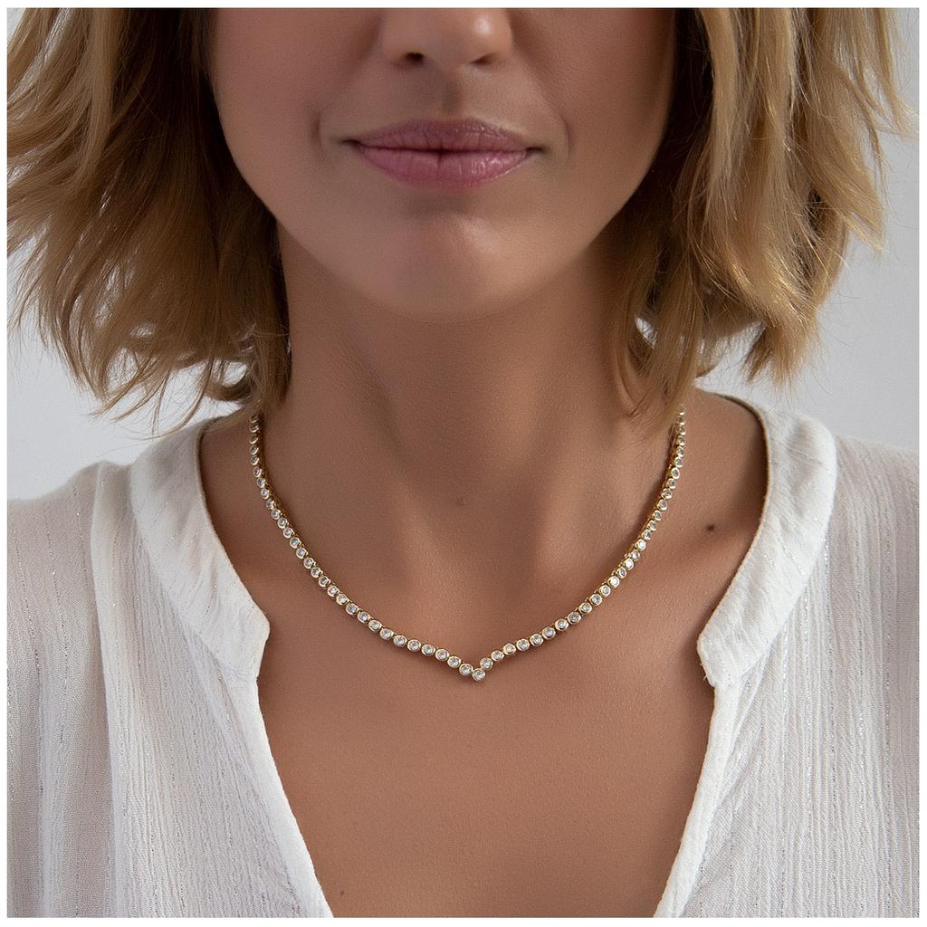 Les Trésors De Lily [R4758] - Collier plaqué or 'Rivière de Cristal' blanc doré - 45 cm- 4 mm