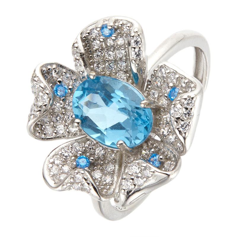 S925 Sterling Silver Natural Topaz Garnet Color Treasure Ring Women'S Fashion Trendy Flower Design Xiaohongshu