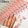 120pcs Colorful French Press On Nails Glassy Short Square Nude False Nails 12sizes Pre-Shaped Full Cover Acrylic Extension Tips