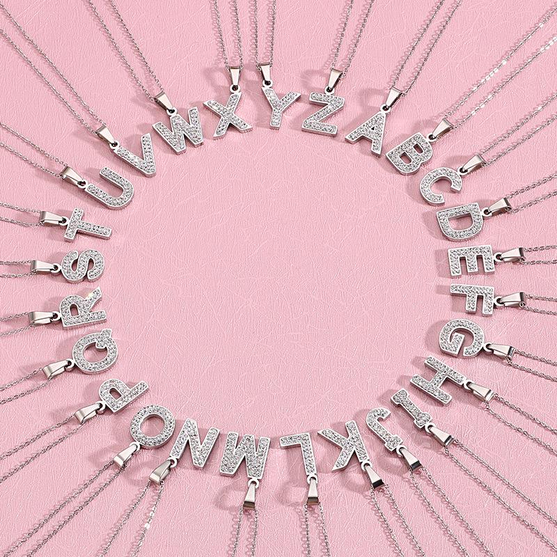 Kjede med anheng med diamantalfabet for kvinner - Personlig DIY chokerkjede