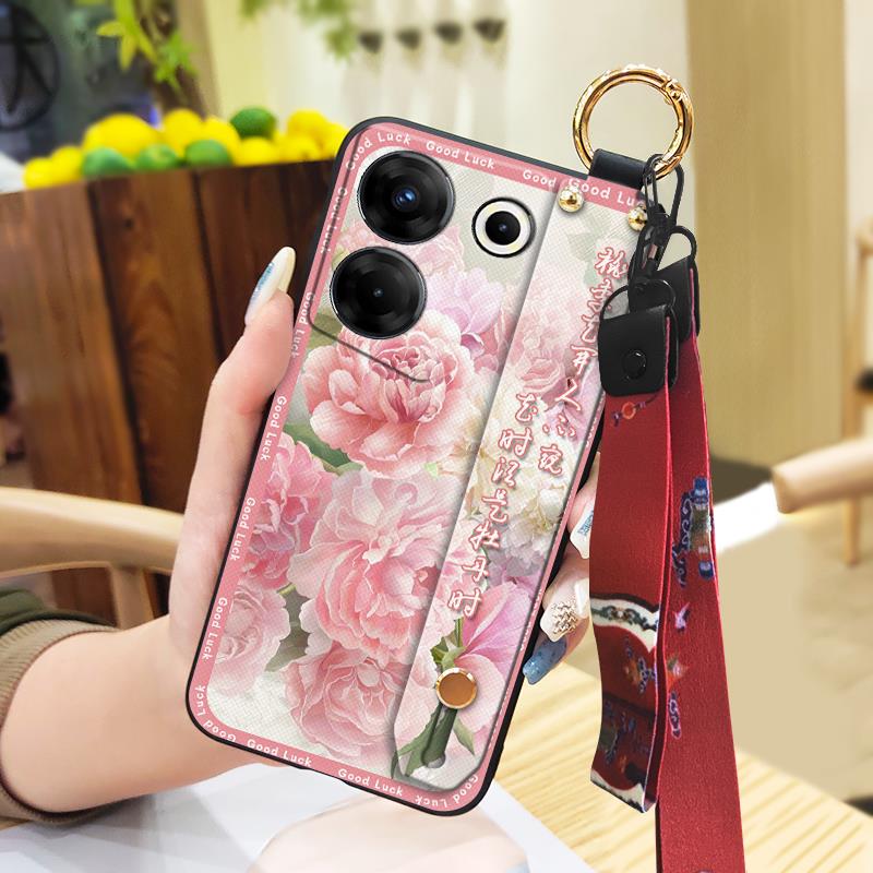 For Mom Chinese Style Phone Case For Tecno Camon20 Pro 5G/CK8n Fashion Wrist Strap Soft Case Phone Holder Dirt-resistant