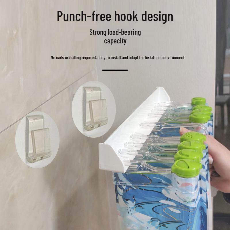 Wall-Mounted Kitchen Seasoning Packet Clip and Storage Rack
