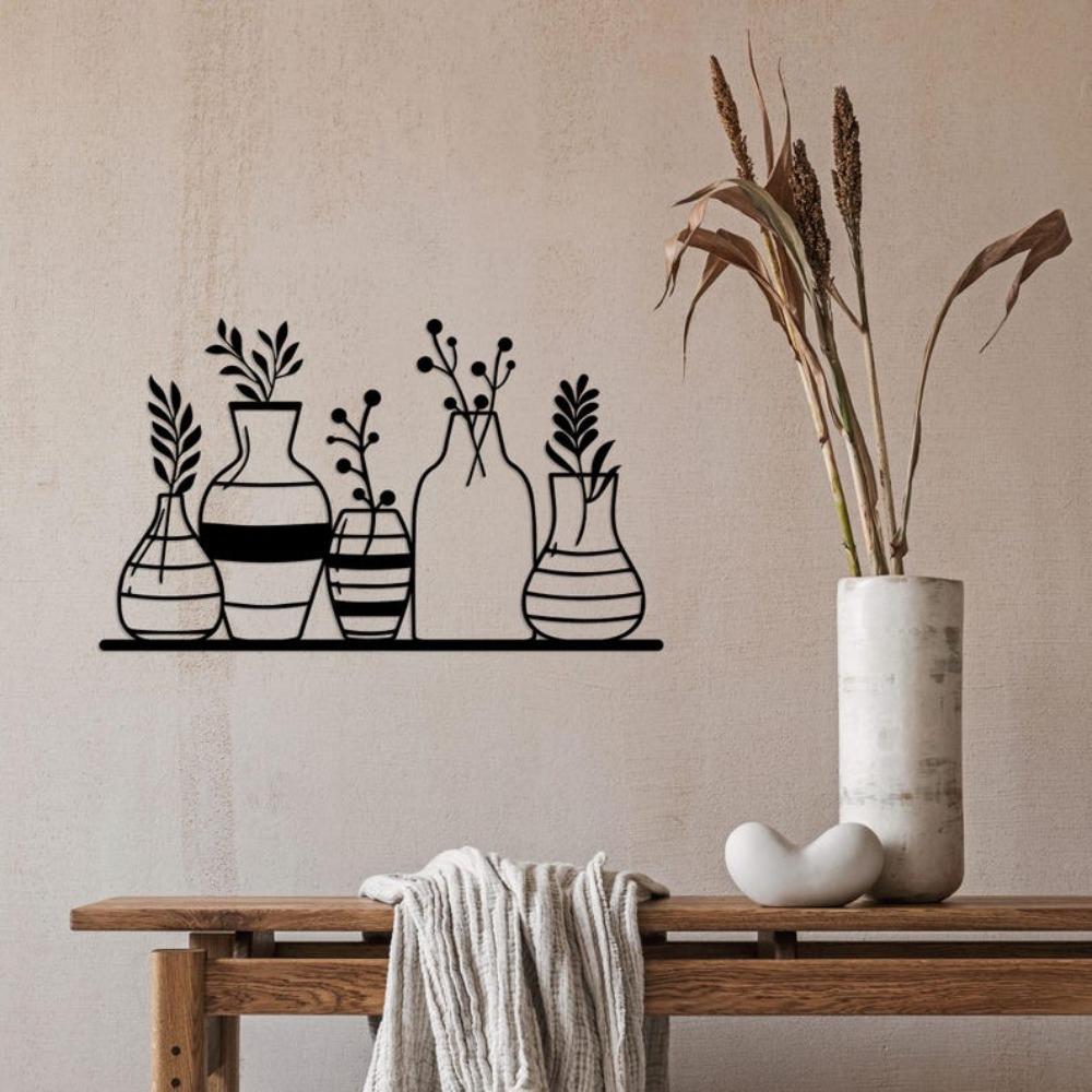 Wrought Iron Vase Wall Art Minimalist Metal Silhouette Home Decor