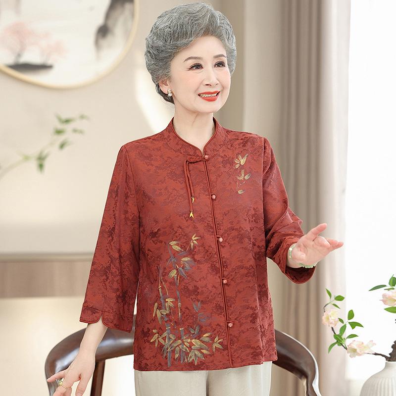 

Summer Arrival: Plus Size Red Seven-Sleeve Shirt for 60-Year-Old Women Large красный