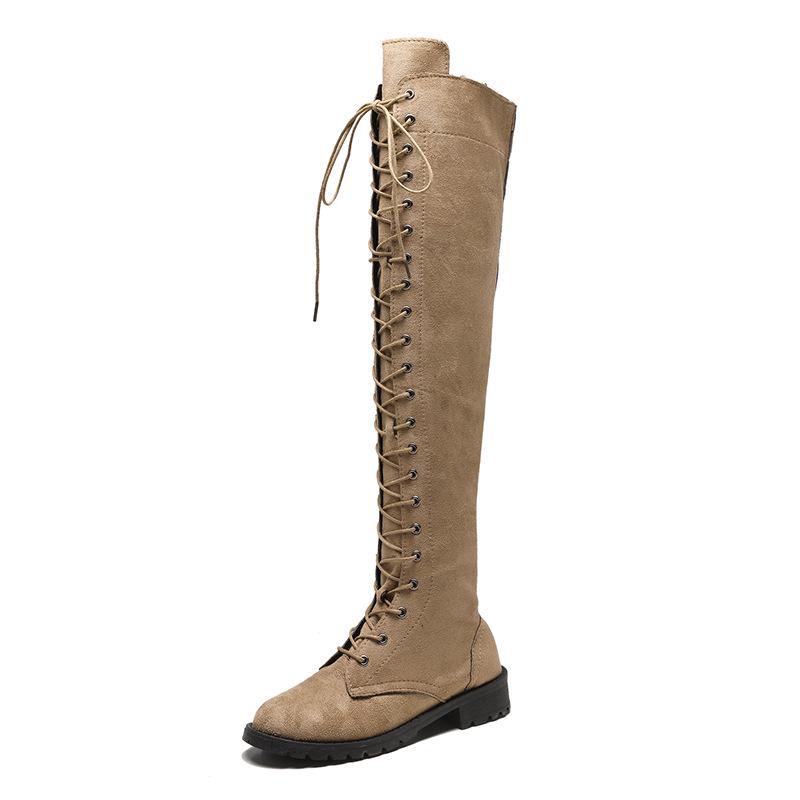 New Women's Over-the-Knee Round-Toe Martin Boots, Size 43 - Stylish European & American Design, Flat-Bottomed, In Stock