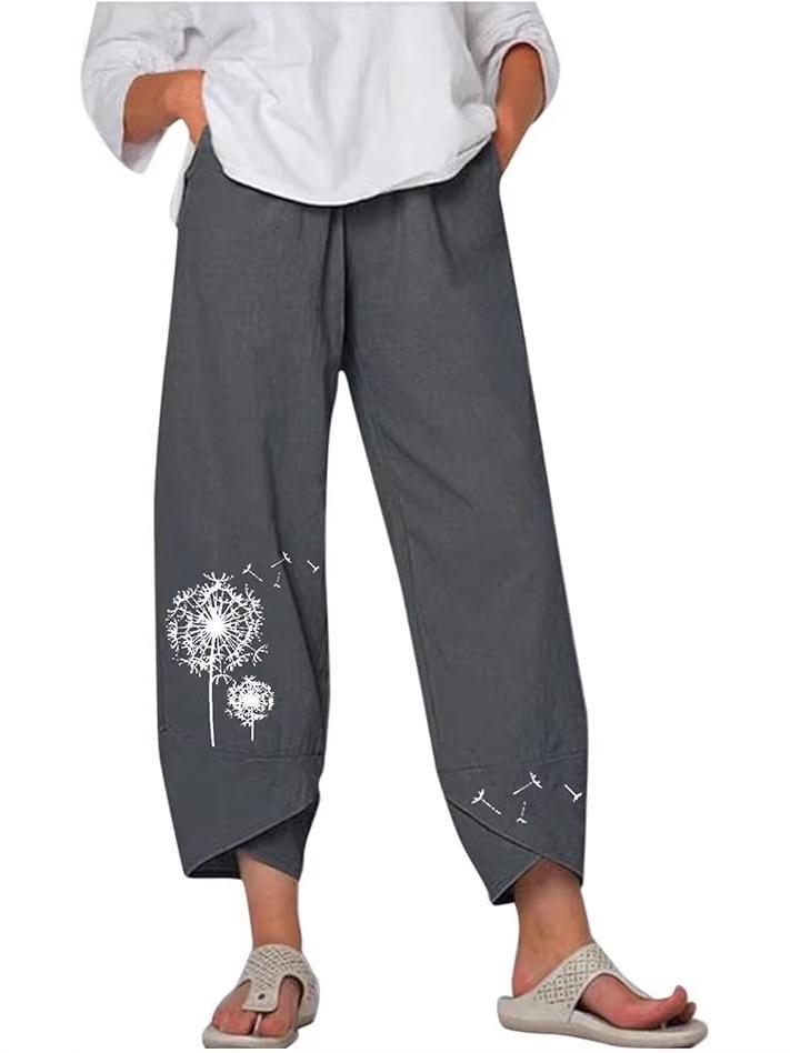 Dames Hot Selling Wijde Pijp Katoen Linnen Broek – Elastische Taille, Casual, Negenpunts Stijl