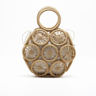 Borse di paglia vuote alla moda Borse da polso da donna Ruota rotonda Borse tessute a mano Borsa estiva da spiaggia in paglia per maglieria per donna