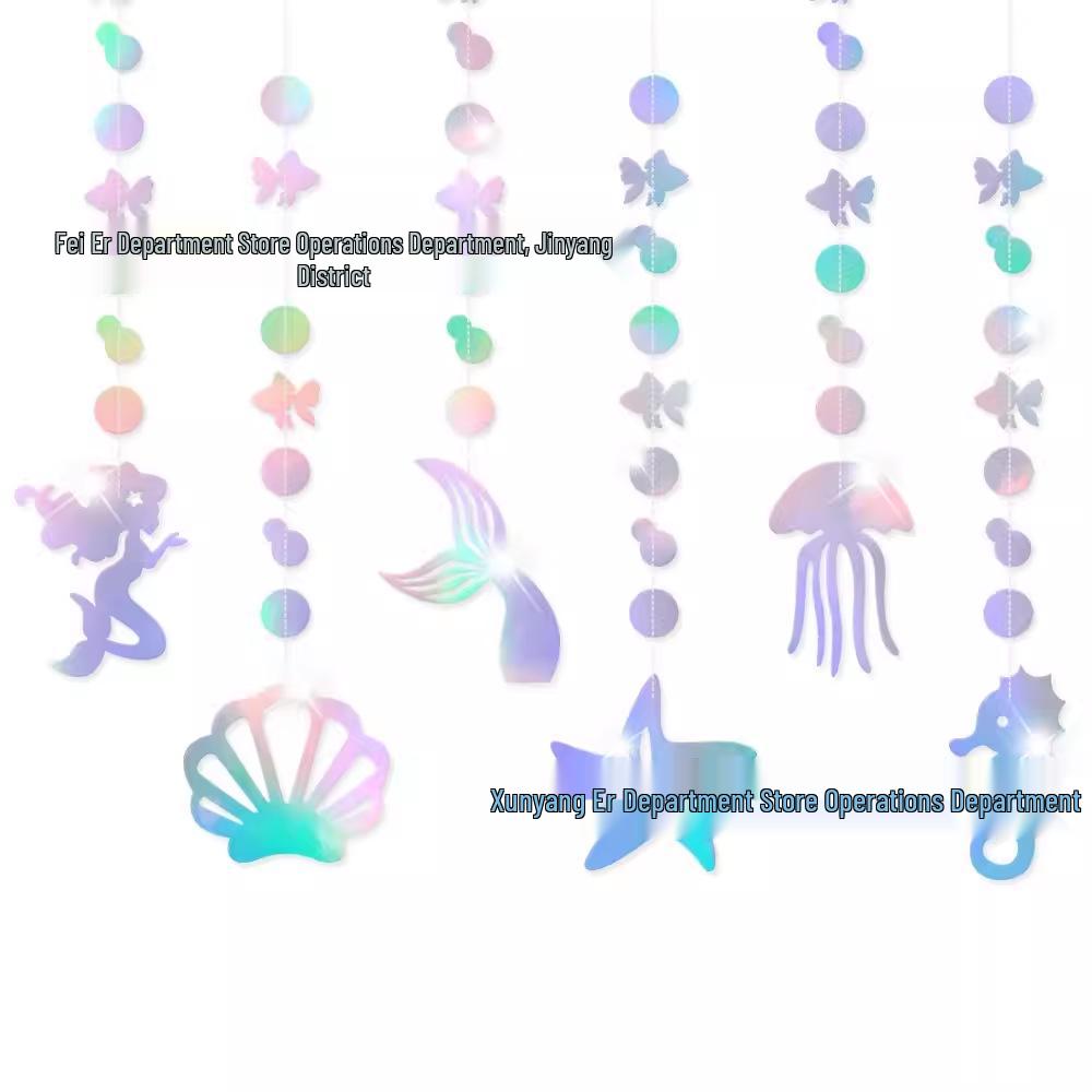 Underwater Mermaid Birthday Party Decoration Set: Pull Flags & Hanging Spirals for Girls