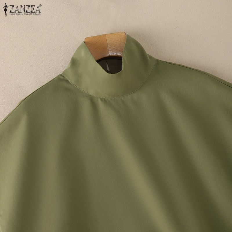 ZANZEA Women Casual Turtleneck Summer Short Sleeve Blouse